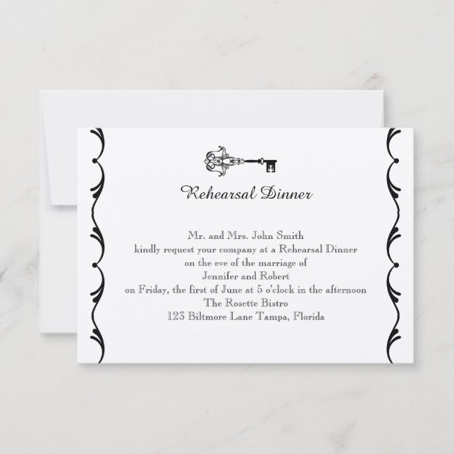 Invitation Répétition principale noire et blanche de mariage (Devant)
