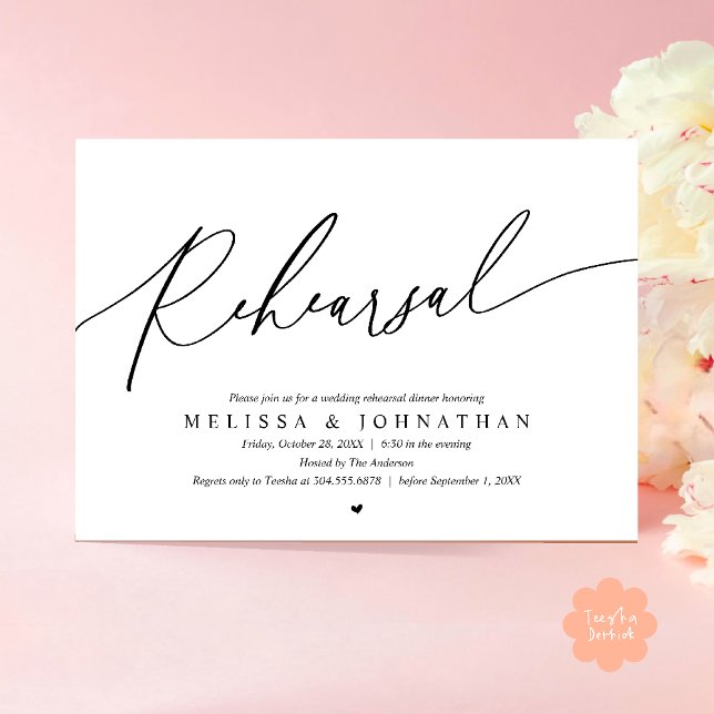 Invitation Répétition Romantique Moderne Dîner de Mariage Dan (Modern Romantic Rehearsal Wedding Dinner Dancing Invitation Card in Black and White)
