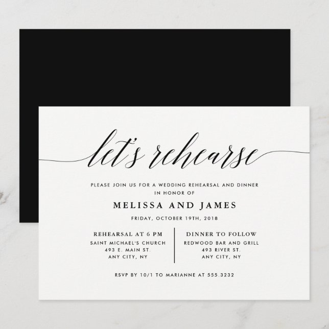 Invitation Répétons l'invitation de la répétition Mariage (Devant / Derrière)