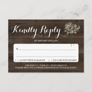 Invitation Reply Card Insert   Rustic Babys Breath