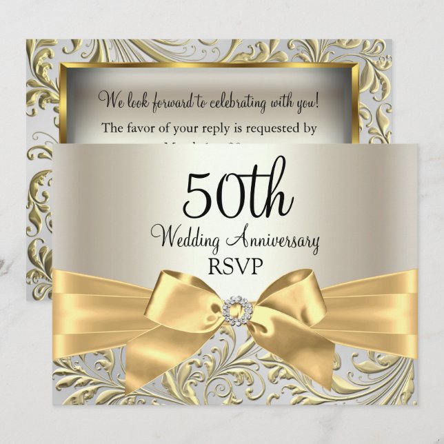 Invitation Réponse 50e anniversaire de mariage Bow & Floral S (Devant / Derrière)