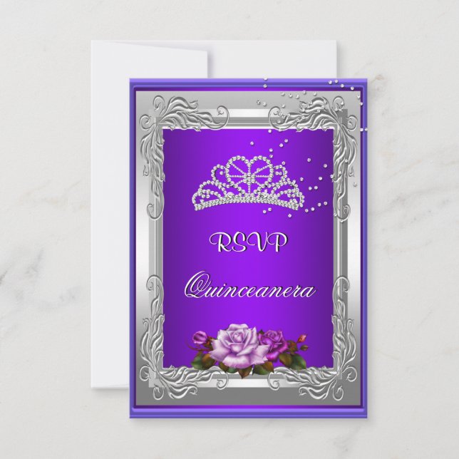 Invitation Réponse à la réponse du RSVP Rose d'argent violet  (Devant)