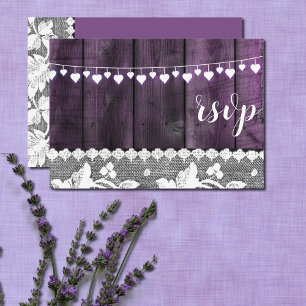 Invitation réponse à un mariage rustique - bois, dentelle, cœ