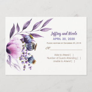 Invitation Réponse au mariage aquarelle coquelicot lavande