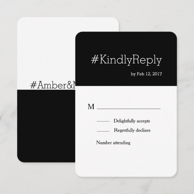 Invitation Réponse au mariage chic noir et blanc moderne avec (Devant / Derrière)