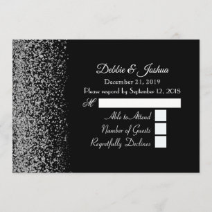 Invitation Réponse au mariage élégant noir et blanc avec diam