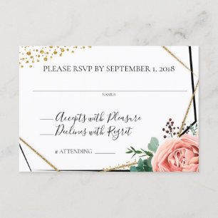 Invitation Réponse au Mariage Géométrique Moderne Or et Rose