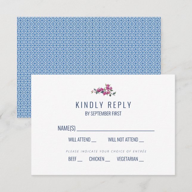 Invitation Réponse de mariage à clé bleue méditerranéenne RSV (Devant / Derrière)
