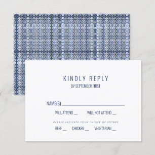 Invitation Réponse de mariage à clé grecque bleue méditerrané