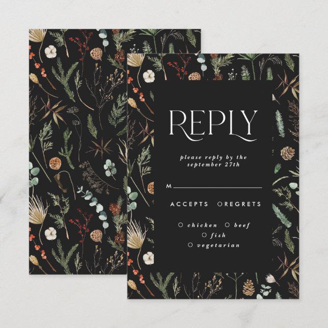 Invitation Réponse de mariage à l'élégante botanique florale  (Devant / Derrière)
