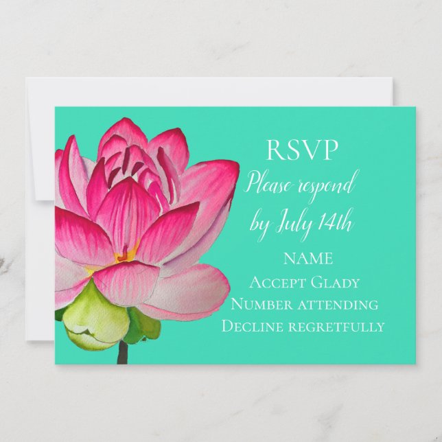 Invitation Réponse de mariage art floral aquarelle lotus rose (Devant)
