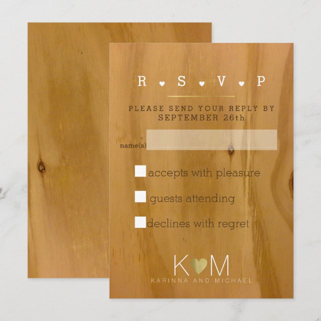Invitation réponse de mariage avec grains de bois rustique (Devant / Derrière)