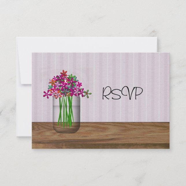 Invitation Réponse de Mariage avec Pot Mason de Fleurs (Devant)