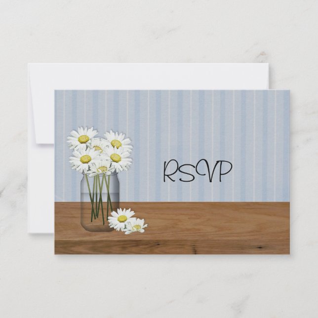 Invitation Réponse de mariage avec pot Mason de marguerites (Devant)