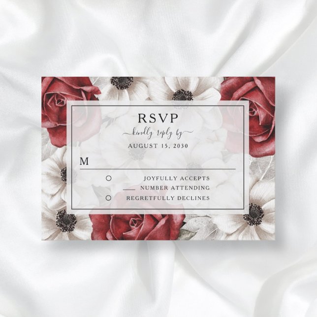Invitation Réponse de mariage bordeaux floral élégant (Créateur téléchargé)