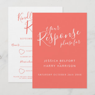 Invitation Réponse de mariage cœur blanc orange corail vivant