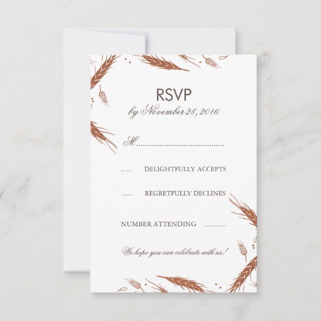 Invitation Réponse de mariage d'automne en blé orange (Devant)
