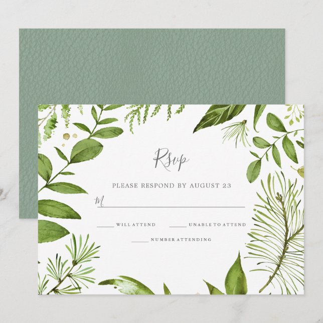 Invitation Réponse de mariage d'été de printemps de verdure m (Devant / Derrière)