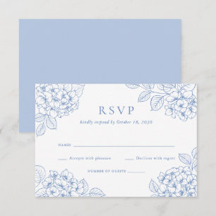 Invitation Réponse de mariage élégante aux hortensias bleus f