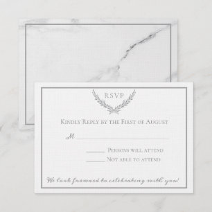 Invitation Réponse de mariage élégante en marbre et couronne