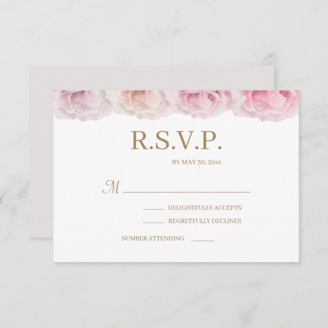 Invitation Réponse de mariage élégante florale Roses Blush De (Devant / Derrière)