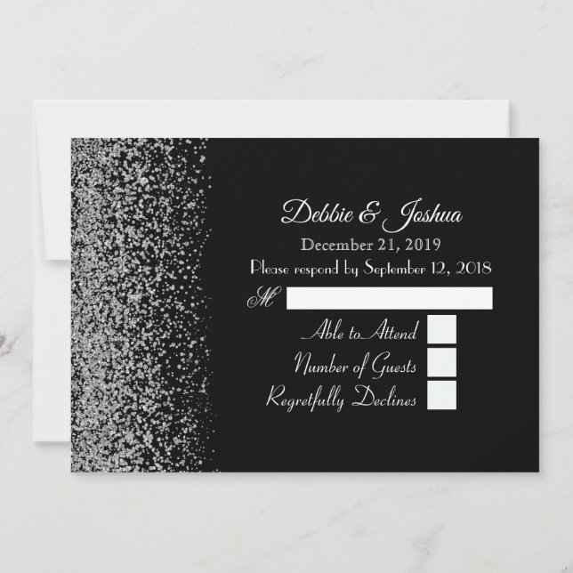 Invitation Réponse de mariage élégante noir et blanc avec dia (Dos)