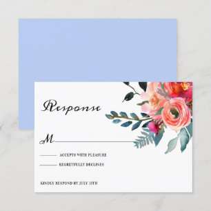 Invitation Réponse de mariage floral bleu poussiéreux