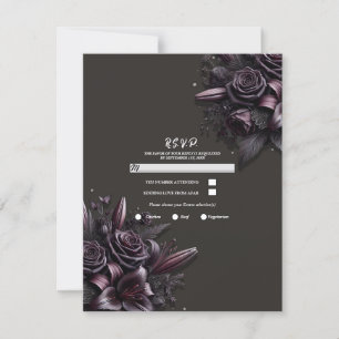 Invitation Réponse de mariage floral lys rose noir pourpre Be