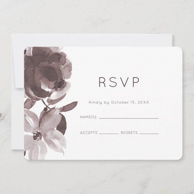 Invitation Réponse de mariage floral prune élégant (Devant)