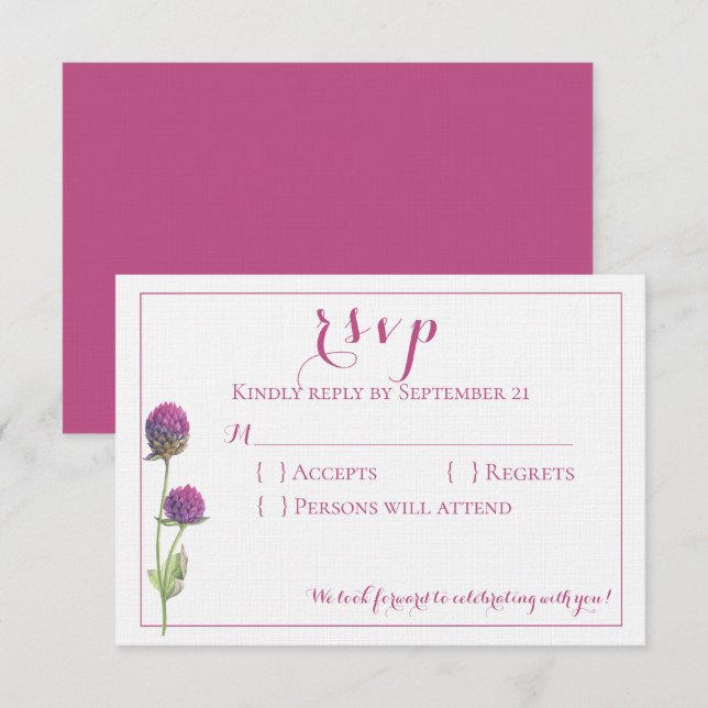 Invitation Réponse de mariage florale aquarelle rose de fleur (Devant / Derrière)
