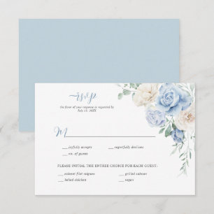 Invitation Réponse de mariage florale bleue et blanche