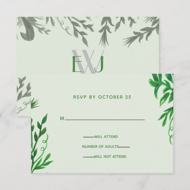 Invitation Réponse de mariage flore botanique monogramme (Devant / Derrière)