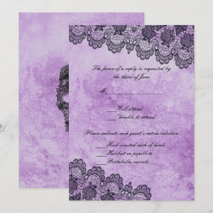 Invitation Réponse de mariage gothique violet à dentelle noir