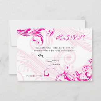 Invitation Réponse de mariage Magenta Classique Scroll Fleuri
