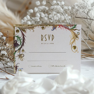 Invitation Réponse de mariage médiéval victorien avec fleurs 