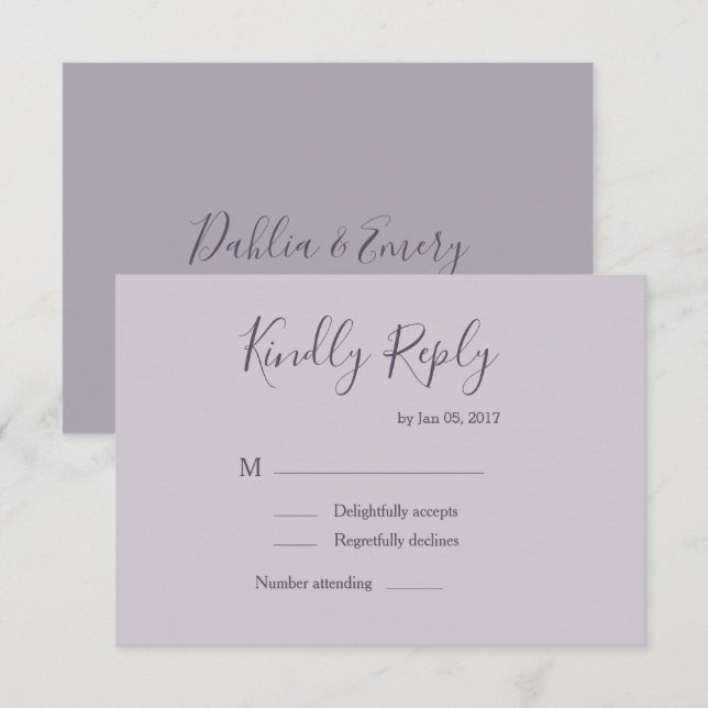 Invitation Réponse de mariage moderne lilas lavande pastel él (Devant / Derrière)
