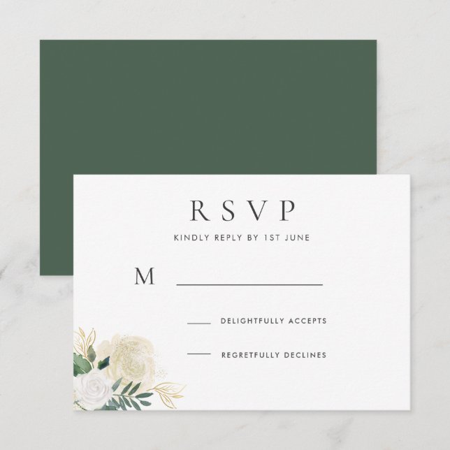 Invitation Réponse de mariage Rose Pailletée Romantique (Devant / Derrière)