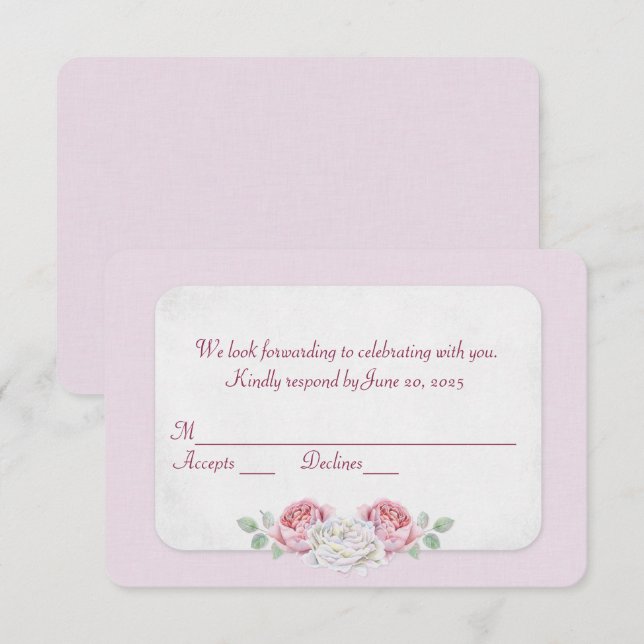 Invitation Réponse de mariage Rose rose (Devant / Derrière)