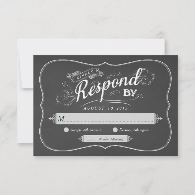 Invitation Réponse de mariage RSVP Art de script de tableau n (Devant)