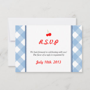 Invitation Réponse de mariage rustique de gingham bleu