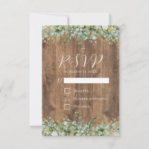 Invitation Réponse de mariage Rustique Or Eucalyptus & Fleurs