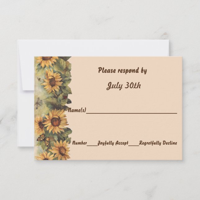 Invitation Réponse de mariage Tournesols et Papillons de Camp (Devant)