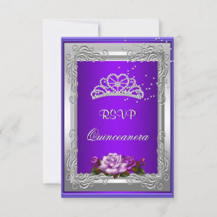 Invitation Réponse de réponse RSVP Rose Violet Argent Quincea