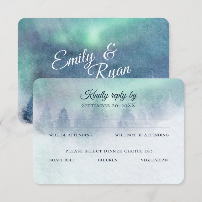 Invitation Réponse du Mariage aurora Sky des aurores boréales (Devant / Derrière)