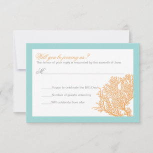 Invitation Réponse du Mariage corail   Mariage tropical RSVP 
