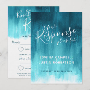 Invitation Réponse du mariage d'art moderne abstrait turquois