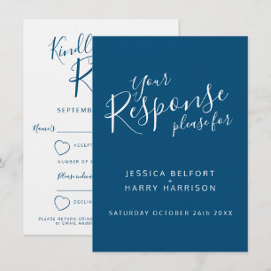 Invitation Réponse du mariage de coeur blanc bleu RSVP