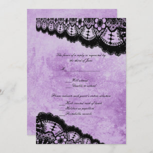 Invitation Réponse du Mariage de dentelle noire gothique pour