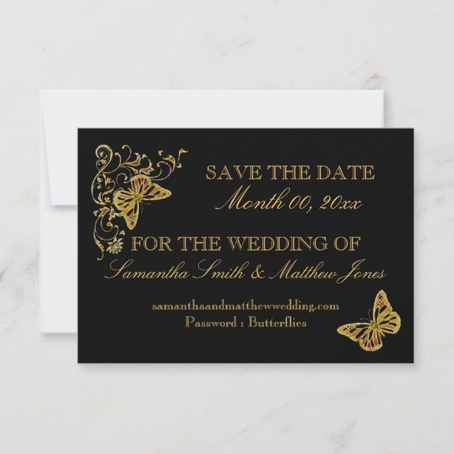 Invitation Réponse du mariage de papillon en or noir 02 (Devant)
