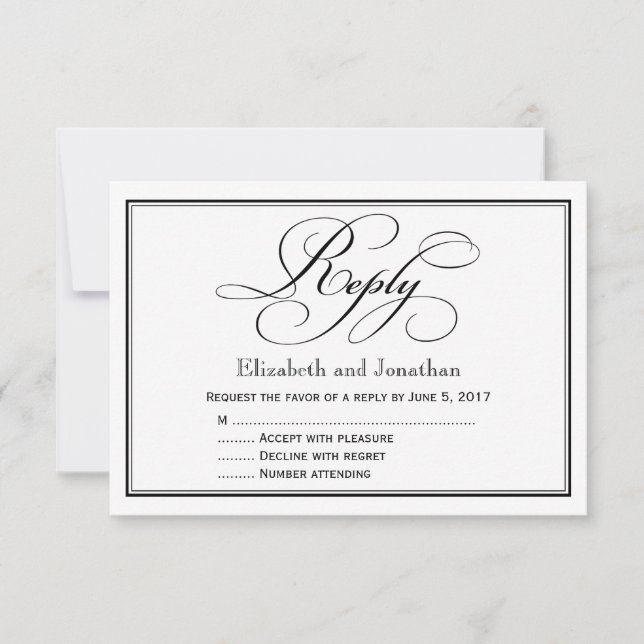 Invitation Réponse du Mariage de script de calligraphie noir  (Devant)